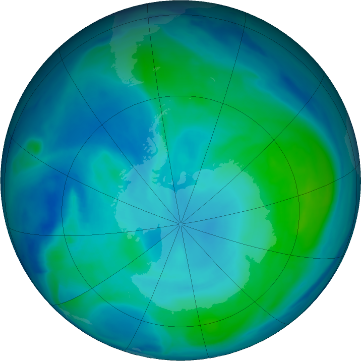 Antarctic ozone map for 29 January 2021